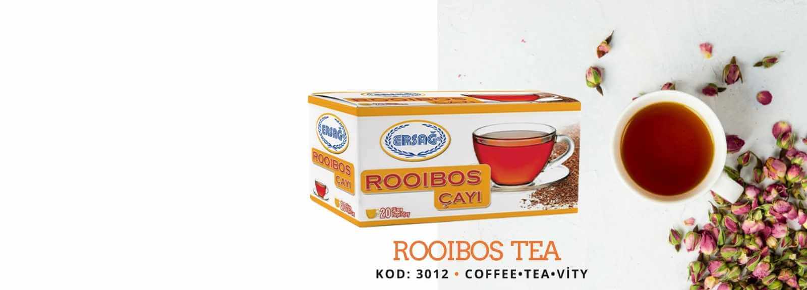 Rooibos çayı, Güney Afrika’da yetiştirilen ve “kırmızı çay” olarak da bilinen Rooibos yapraklarının özel baharatlarla harmanlanmasıyla elde edilmektedir. Roybos çayı, kalorisiz olmakla beraber içerisindeki potasyum, demir, kalsiyum, manganez, bakır, sodyum, florid gibi mineraller bakımından da son derece zengindir.