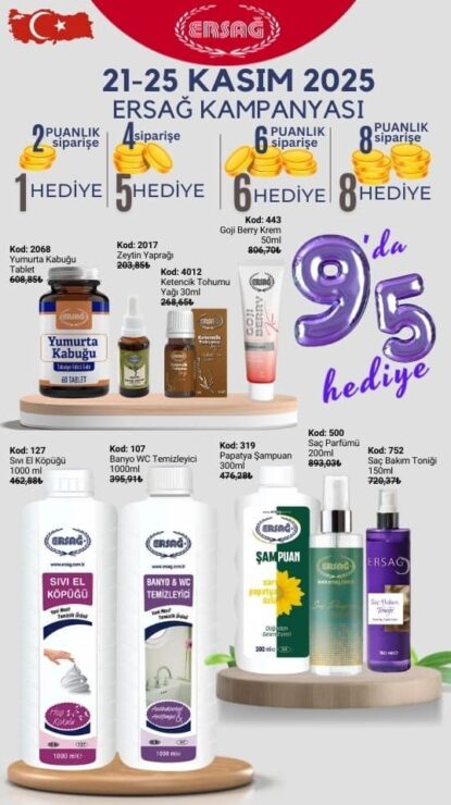 Ersağ Kasım 2025 Türkiye geneli 9 da 5 hediye kampanyası promosyon ürünleri ve fiyatları