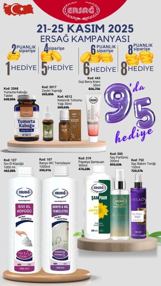 Ersağ Türkiye Kampanyası Kasım 2025- 9 da 5 hediye