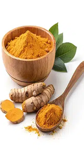 Zerdeçal kökü ve toz zerdeçalın doğal görünümü